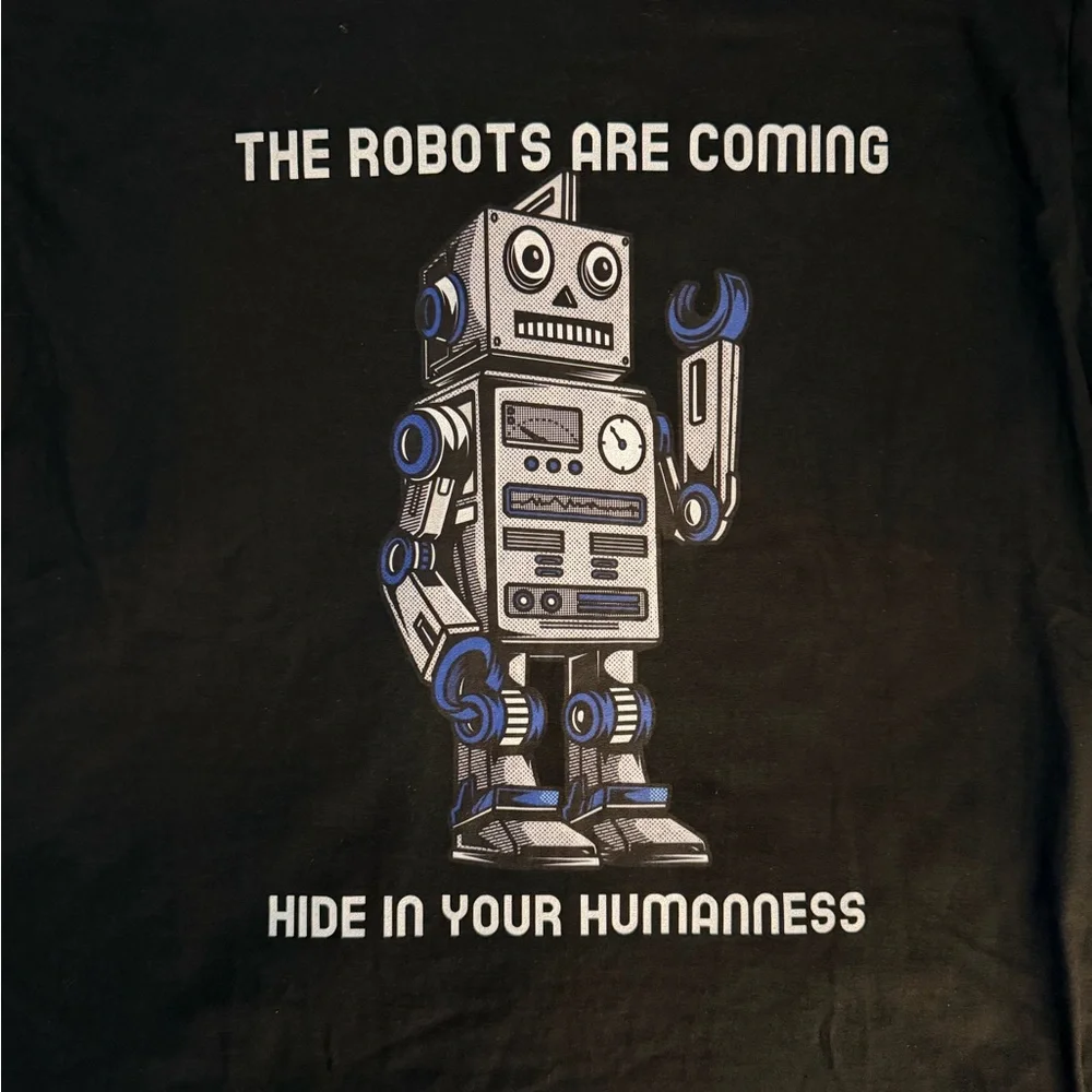 Black Graphic T-Shirt with Robot Design - Picture 2 of 4